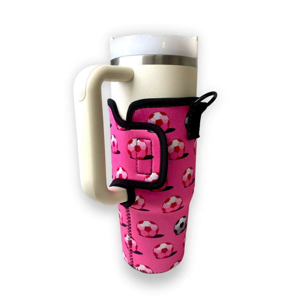 Pink Soccer 25-35oz Tumbler With Handle Sleeve - Drink Handlers