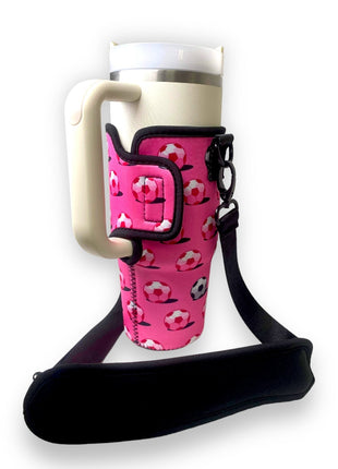 Pink Soccer 25-35oz Tumbler With Handle Sleeve - Drink Handlers