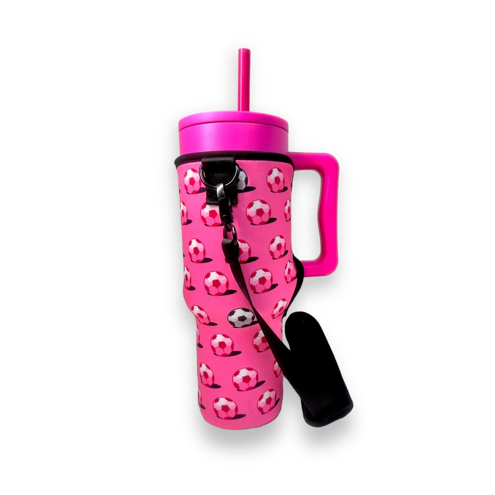 Pink Soccer 40oz Tumbler With Handle Sleeve - Drink Handlers