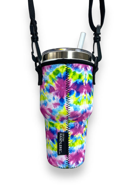 Purple Tie Dye 25-35oz Tumbler With Handle Sleeve - Drink Handlers