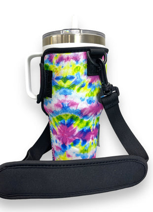 Purple Tie Dye 25-35oz Tumbler With Handle Sleeve - Drink Handlers