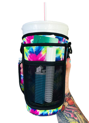 Purple Tie Dye 30-40oz Tumbler Handler™ With Carrying Strap - Drink Handlers
