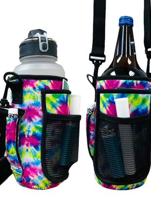 Purple Tie Dye 30-40oz Tumbler Handler™ With Carrying Strap - Drink Handlers