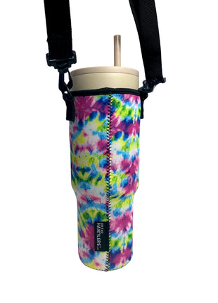 Purple Tie Dye 40oz Tumbler With Handle Sleeve - Drink Handlers