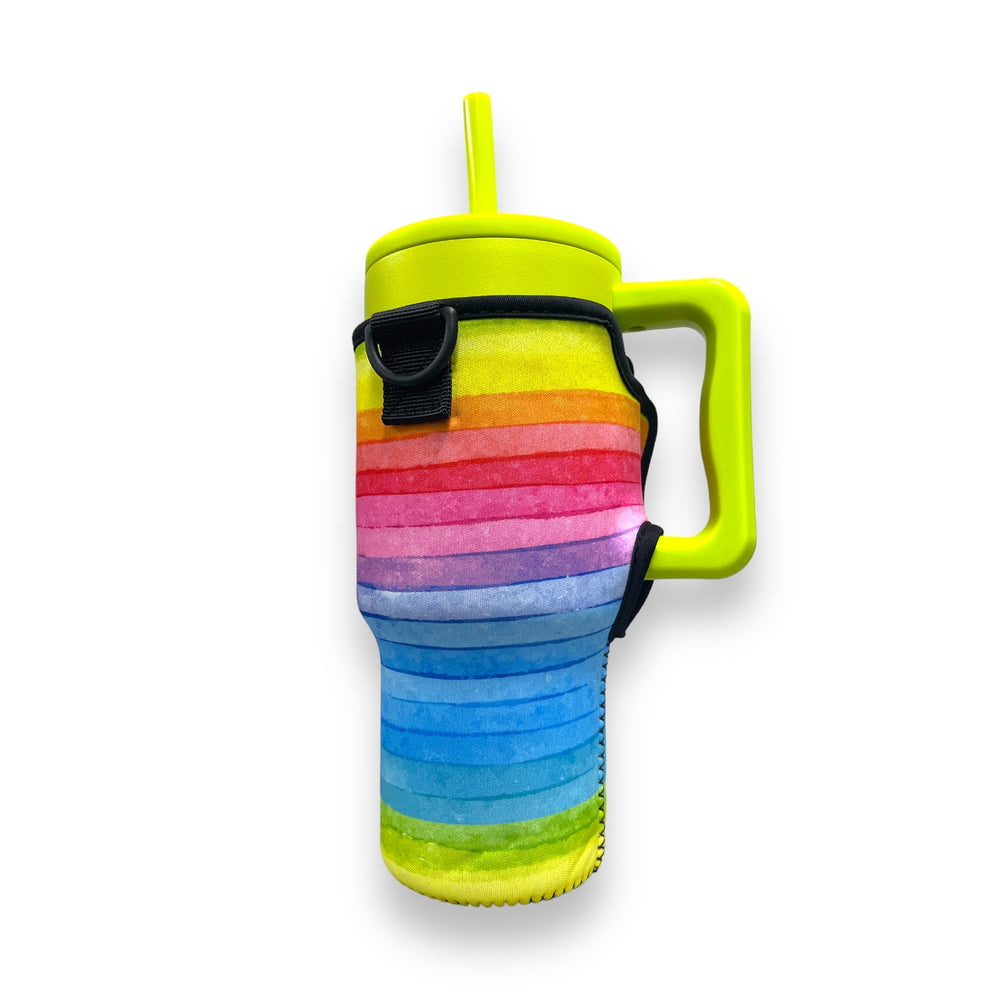 Rainbow 25-35oz Tumbler With Handle Sleeve - Drink Handlers