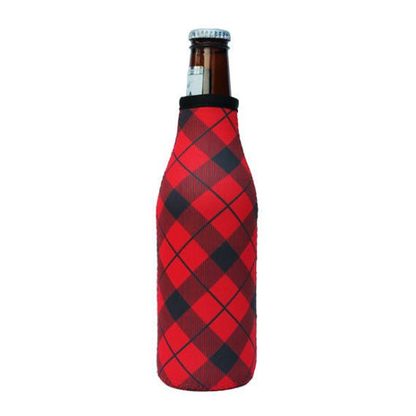 Red Plaid 12oz Bottleneck Sleeve - Drink Handlers