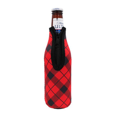 Red Plaid 12oz Bottleneck Sleeve - Drink Handlers