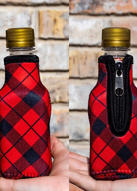 Red Plaid 8oz Mini Bottleneck Sleeve- Limited Edition* - Drink Handlers