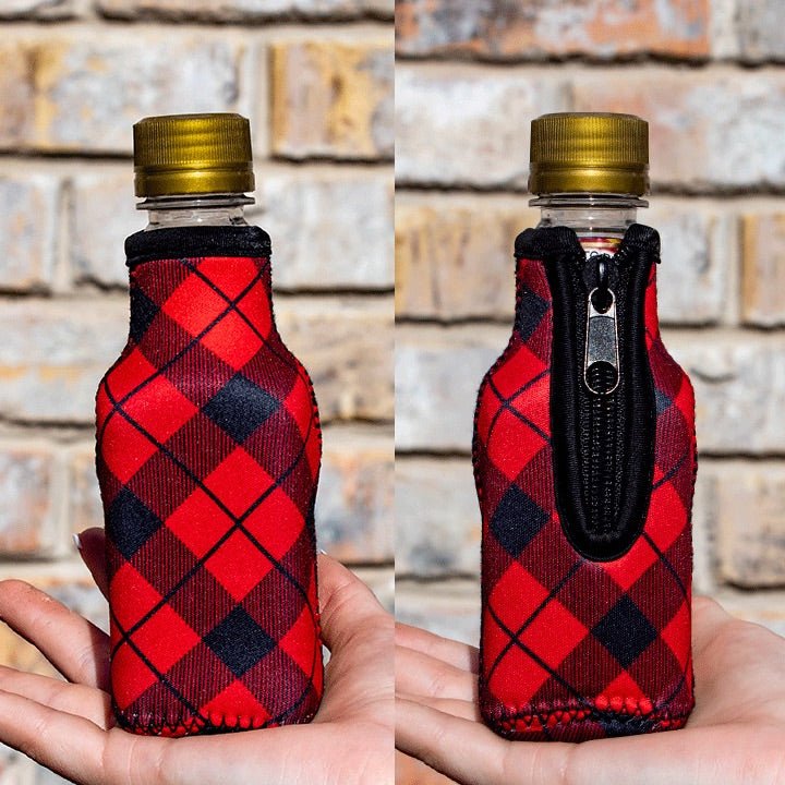 Red Plaid 8oz Mini Bottleneck Sleeve- Limited Edition* - Drink Handlers