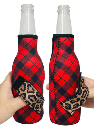 Red Plaid w/ Leopard 12oz Bottleneck Handler™ - Drink Handlers