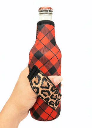 Red Plaid w/ Leopard 12oz Bottleneck Handler™ - Drink Handlers