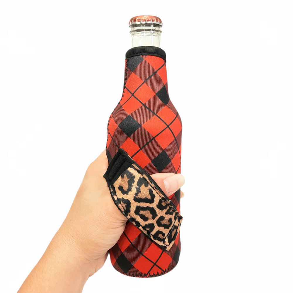 Red Plaid w/ Leopard 12oz Bottleneck Handler™ - Drink Handlers