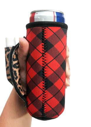 Red Plaid w/ Leopard 12oz Slim Can Handler™ - Drink Handlers