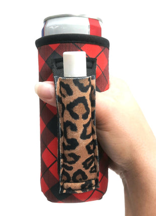Red Plaid w/ Leopard 12oz Slim Can Handler™ - Drink Handlers