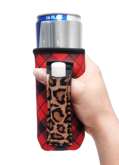Red Plaid w/ Leopard 16oz Can Handler™ - Drink Handlers