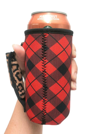 Red Plaid w/ Leopard 16oz Can Handler™ - Drink Handlers