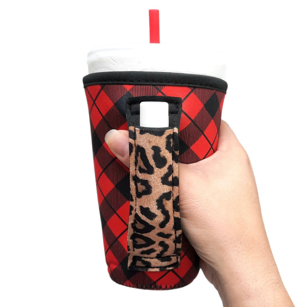 Red Plaid w/ Leopard 16oz PINT Glass / Medium Fountain Drinks and Tumbler Handlers™ - Drink Handlers