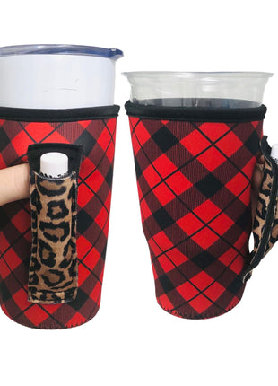 Red Plaid w/ Leopard 20oz Large Coffee / Tea / Tumbler Handler™ - Drink Handlers