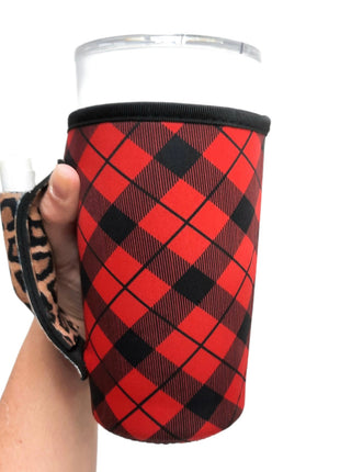 Red Plaid w/ Leopard 20oz Large Coffee / Tea / Tumbler Handler™ - Drink Handlers
