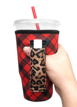 Red Plaid w/ Leopard 20oz Large Coffee / Tea / Tumbler Handler™ - Drink Handlers