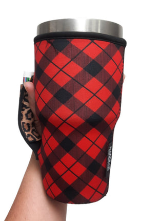 Red Plaid w/ Leopard 30oz Tumbler Handler™ - Drink Handlers