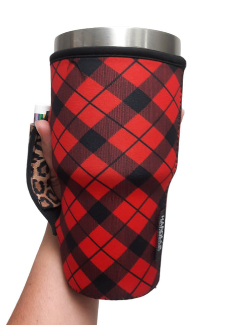 Red Plaid w/ Leopard 30oz Tumbler Handler™ - Drink Handlers