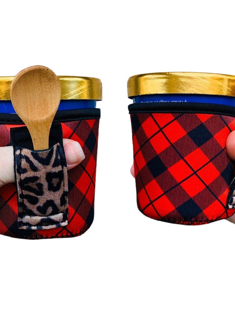 Red Plaid w/ Leopard Pint Size Ice Cream Handler™ - Drink Handlers