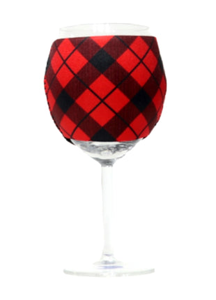 Red Plaid Wine Glass Sleeve - Drink Handlers