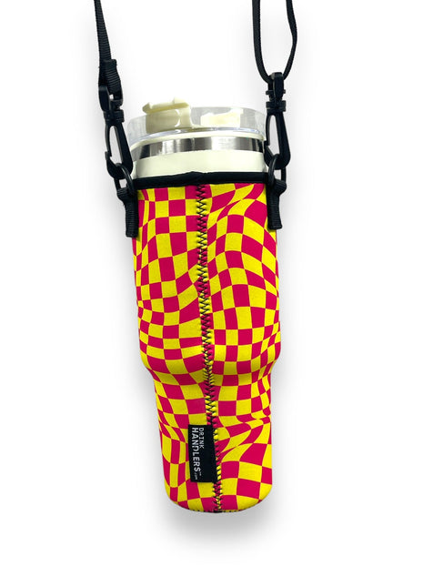 Retro Checkerboard 40oz Tumbler With Handle Sleeve - Drink Handlers