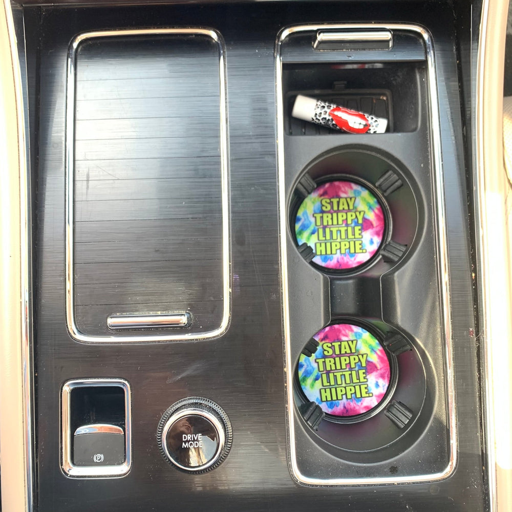 Stay Trippy Little Hippie Neoprene Car Coasters - Drink Handlers