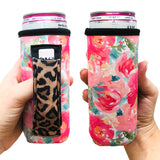 Summer Blooms w/ Leopard 12oz Slim Can Handler™ - Drink Handlers