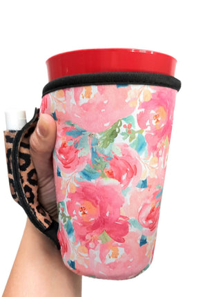 Summer Blooms w/ Leopard 16oz Pint Glass / Tumbler / Tea / Grande Coffee / Medium Drinks Handler™ - Drink Handlers