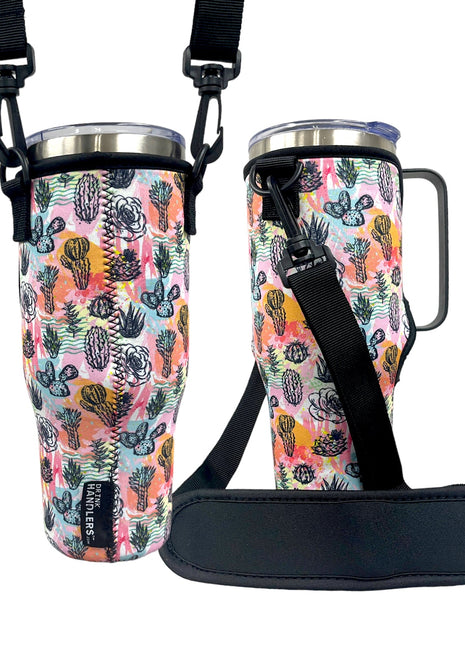 Summer Cactus 40oz Tumbler With Handle Sleeve - Drink Handlers