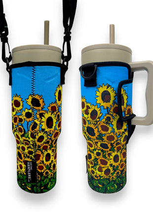 Sunflowers 40oz Tumbler With Handle Sleeve - Drink Handlers