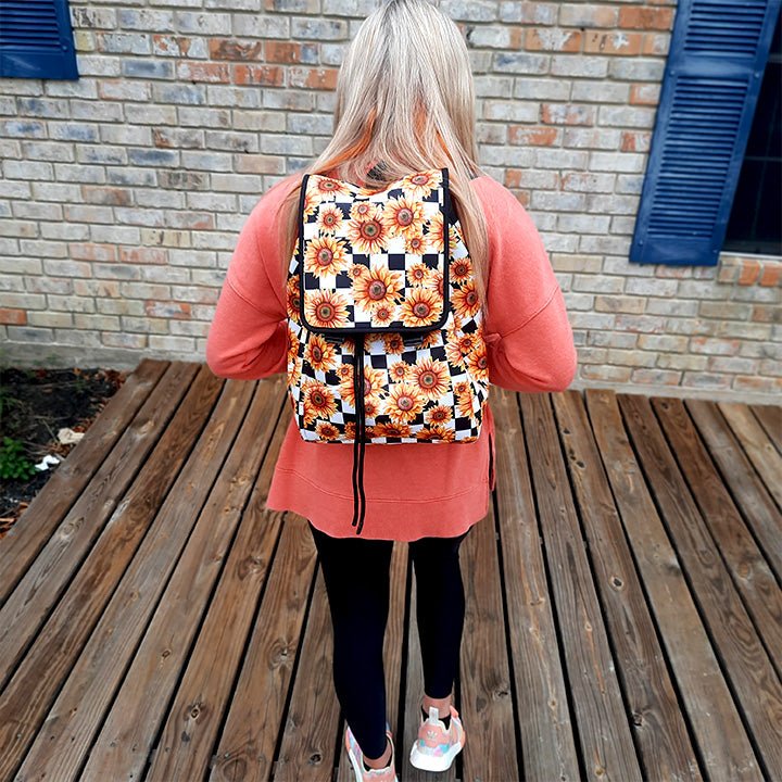 Sunflowers & Checkers Backpack - Drink Handlers