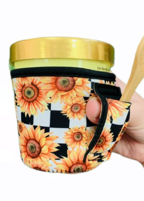 Sunflowers & Checkers Pint Size Ice Cream Handler™ - Drink Handlers