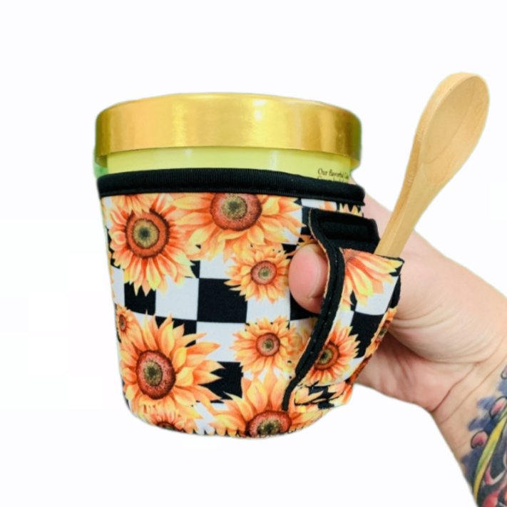 Sunflowers & Checkers Pint Size Ice Cream Handler™ - Drink Handlers