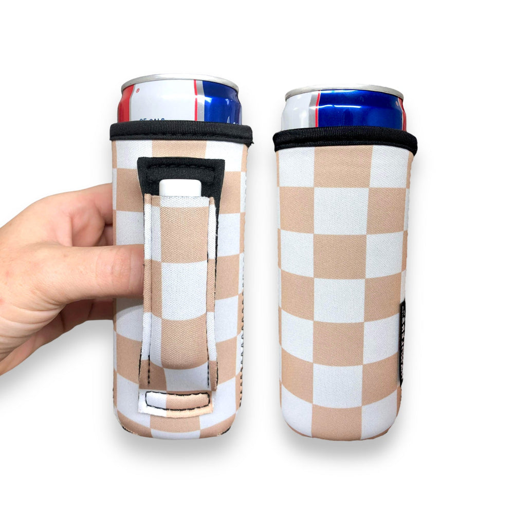 Tan Checkerboard 12oz Slim Can Handler™ - Drink Handlers