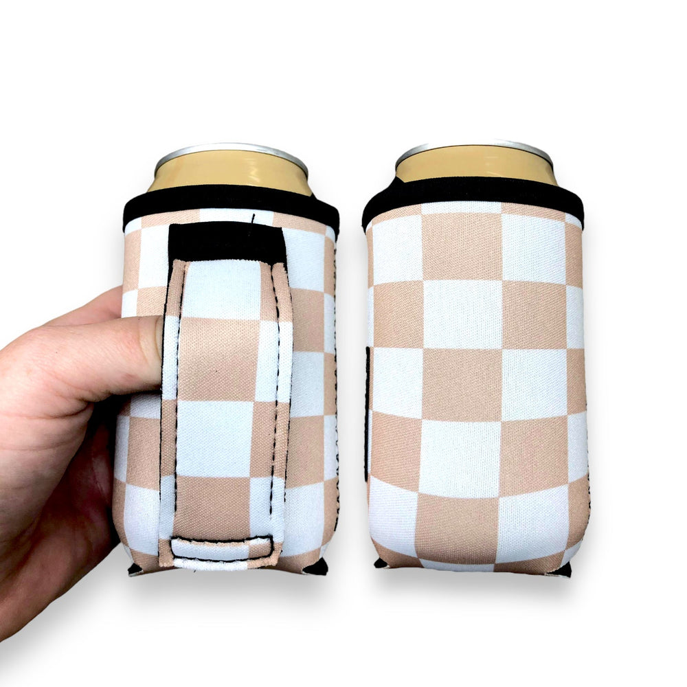 Tan Checkerboard 12oz Stubby Can Handler™ - Drink Handlers