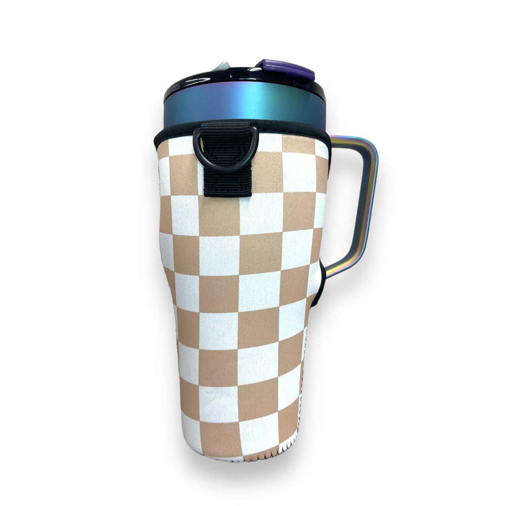 Tan Checkerboard 25-35oz Tumbler With Handle Sleeve – Drink Handlers
