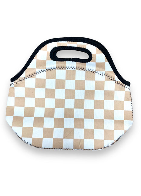 Tan Checkerboard Lunch Bag Tote - Drink Handlers