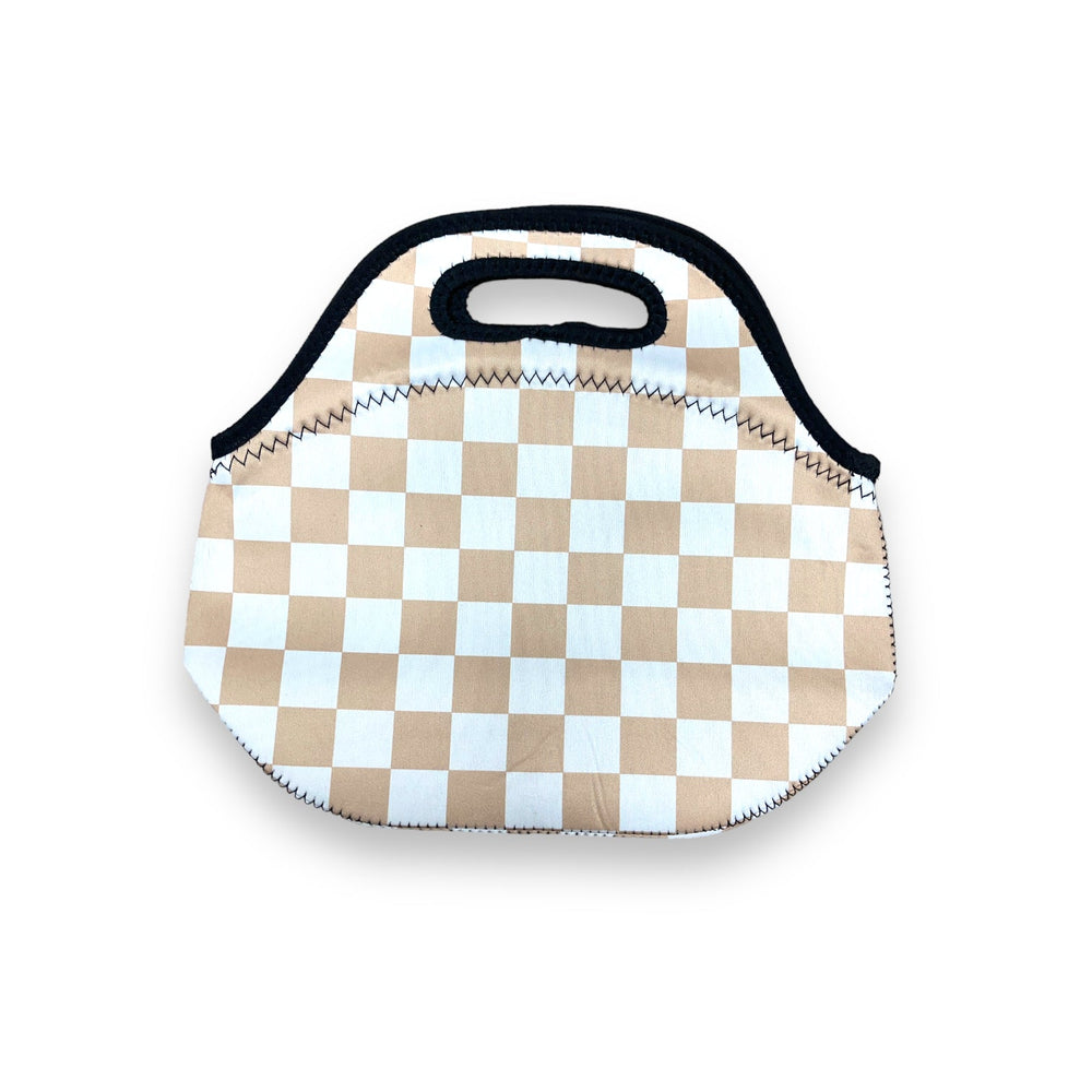Tan Checkerboard Lunch Bag Tote - Drink Handlers