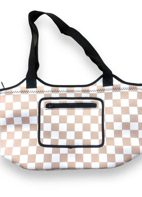 Tan Checkerboard Neoprene Tote - Drink Handlers