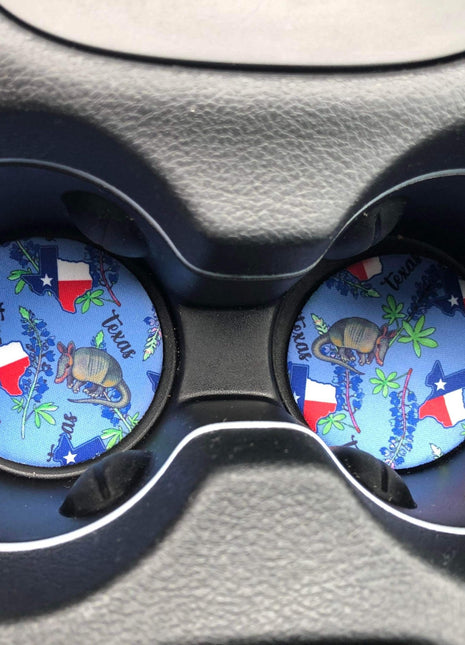 Texas Blue Bonnets Neoprene Car Coasters - Drink Handlers
