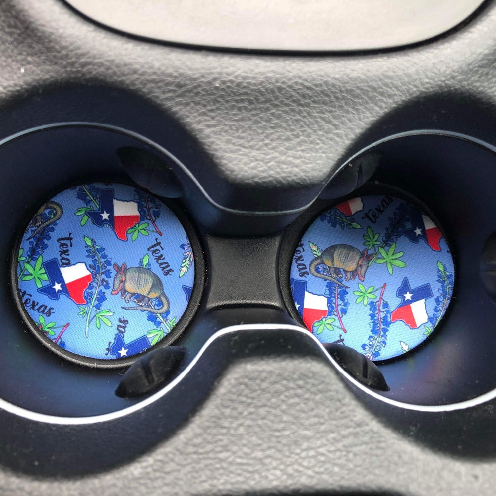 Texas Blue Bonnets Neoprene Car Coasters - Drink Handlers
