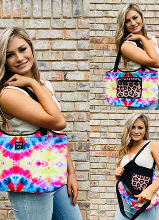 Tie Dye W/ Leopard Neoprene Tote - Drink Handlers