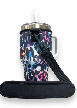 Watercolor Leopard 25-35oz Tumbler With Handle Sleeve - Drink Handlers
