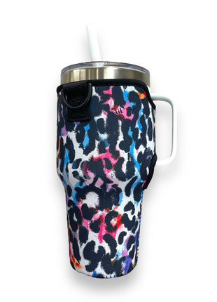Watercolor Leopard 25-35oz Tumbler With Handle Sleeve - Drink Handlers