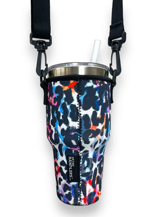 Watercolor Leopard 25-35oz Tumbler With Handle Sleeve - Drink Handlers