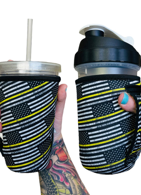 Yellow Line 16oz PINT Glass / Medium Fountain Drinks and Tumbler Handlers™ - Drink Handlers